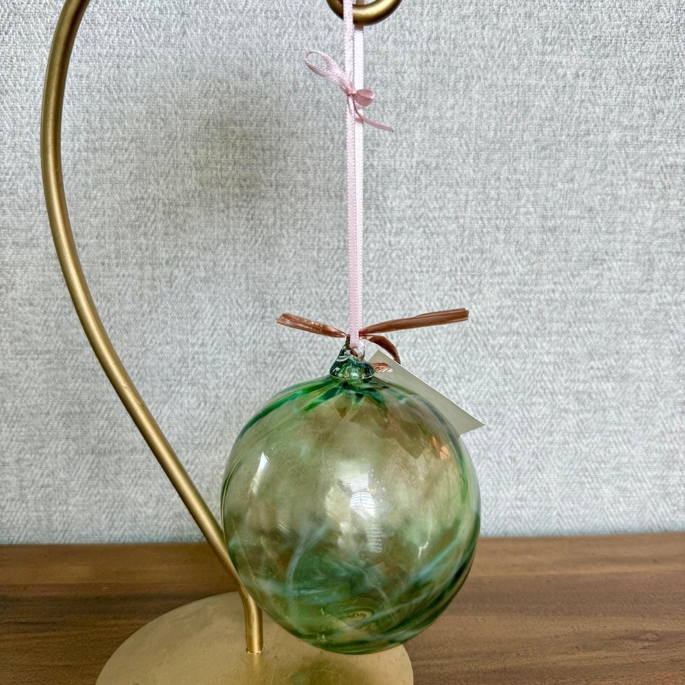 Vintage Hand Blown Green Swirl Glass Orb Ornament Suncatcher Tennessee Art